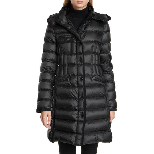 몽클레르 Moncler Hermine Grosgrain Trim Quilted Down Puffer Coat_BLACK