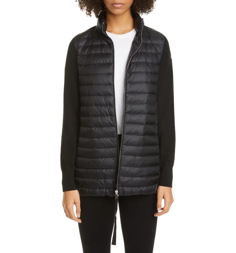 Moncler Quilted Down & Wool Long Cardigan_Black