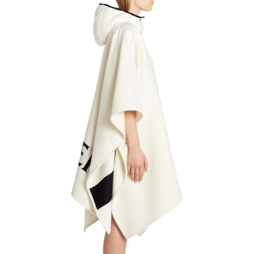 몽클레르 Moncler Mantella Down Hood Logo Jacquard Wool Cape_WHITE