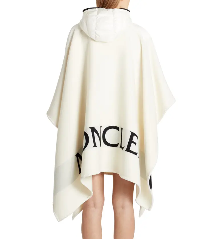 몽클레르 Moncler Mantella Down Hood Logo Jacquard Wool Cape_WHITE