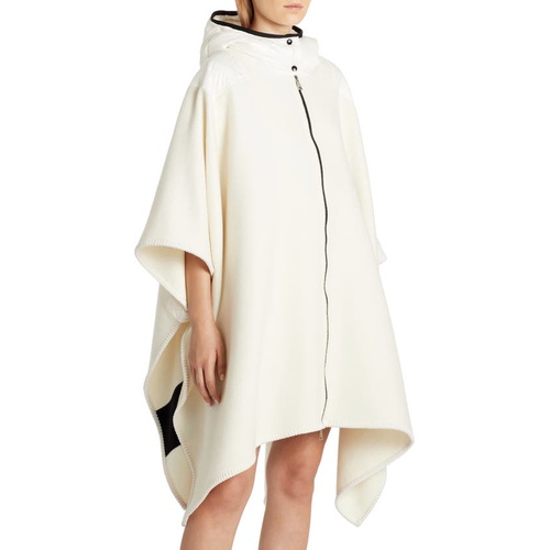 몽클레르 Moncler Mantella Down Hood Logo Jacquard Wool Cape_WHITE