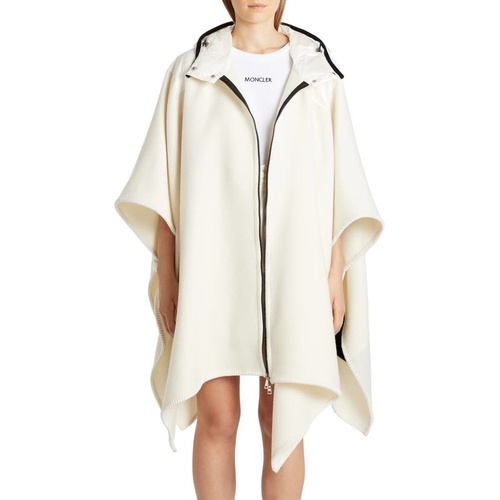 몽클레르 Moncler Mantella Down Hood Logo Jacquard Wool Cape_WHITE