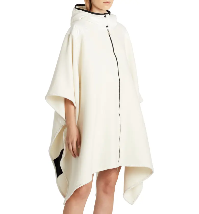 몽클레르 Moncler Mantella Down Hood Logo Jacquard Wool Cape_WHITE