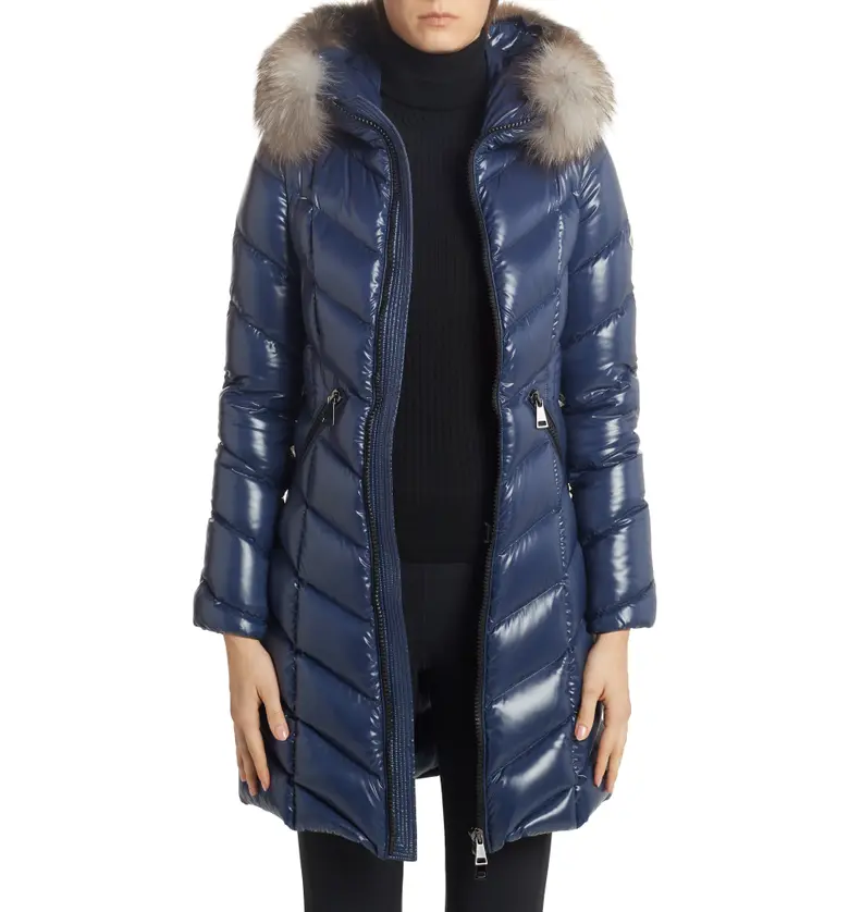몽클레르 Moncler Fulmarus Quilted Down Puffer Coat with Removable Genuine Fox Fur Trim_NAVY