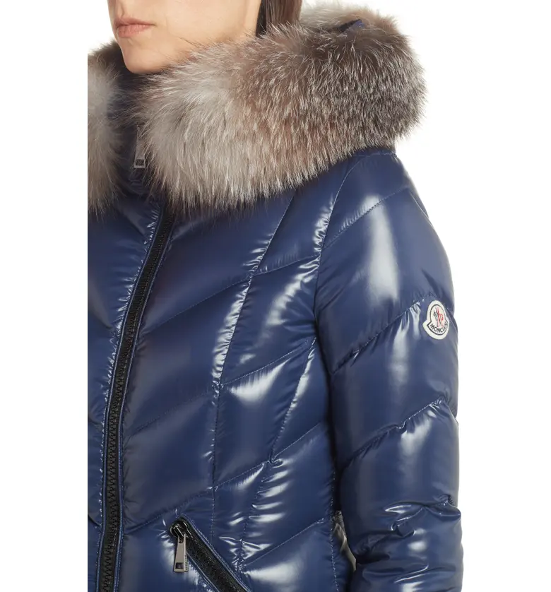 몽클레르 Moncler Fulmarus Quilted Down Puffer Coat with Removable Genuine Fox Fur Trim_NAVY