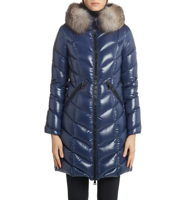 몽클레르 Moncler Fulmarus Quilted Down Puffer Coat with Removable Genuine Fox Fur Trim_NAVY