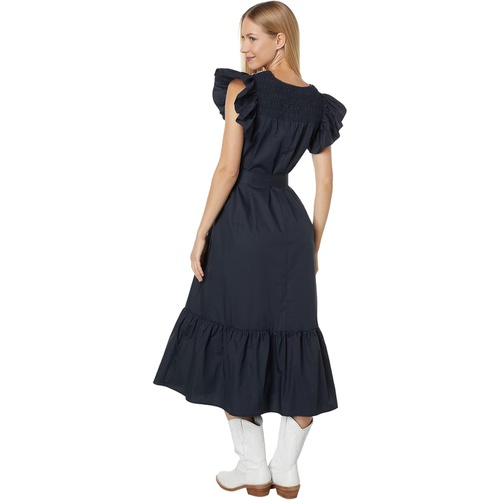  MOON RIVER Smocking Embroidered Yoke Midi Dress