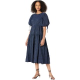 MOON RIVER Woven Textured Dress with Balloon Sleeve Detail