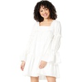 MOON RIVER Poplin Asymmetrical Tiered Mini Dress