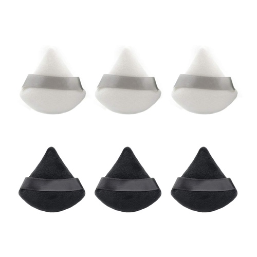  MOTZU 6 Pieces Pure Cotton Powder Puff, Made of Cotton Velour in Triangle Wedge Shape Designed for Contouring, Under Eyes and Corners, 2.76 inch Normal Size, with Strap, Makeup Too