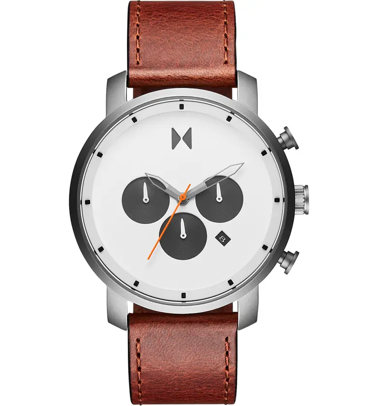 MVMT Chrono Chronograph Leather Strap Watch, 40mm_CAMEL/ WHITE/ SILVER