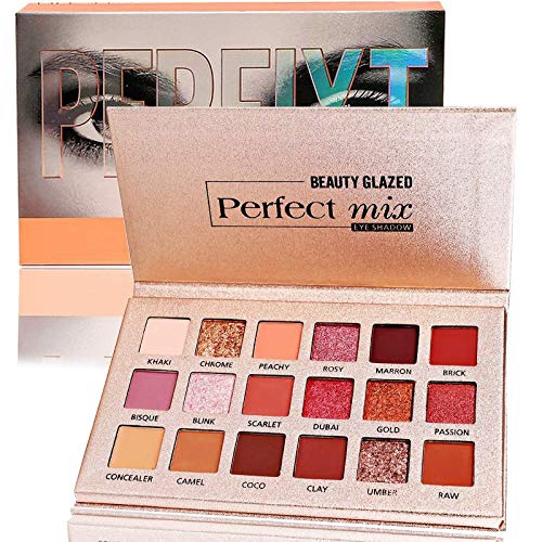  MYUANGO Eyeshadow Makeup Palette Neutral New Nude Shimmery High Pigmented Palette 18 Matte Shimmer Glitter Long Lasting Burgundy Earth Tones Waterproof Eye Shadow Pallete Sweatproof