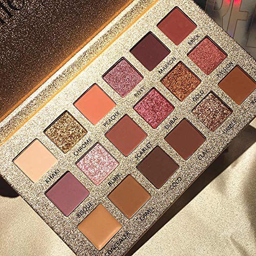  MYUANGO Eyeshadow Makeup Palette Neutral New Nude Shimmery High Pigmented Palette 18 Matte Shimmer Glitter Long Lasting Burgundy Earth Tones Waterproof Eye Shadow Pallete Sweatproof