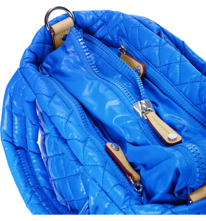  MZ Wallace Mini Metro Quilted Nylon Tote, Zip Pouch & Cuff Bundle_BRIGHT BLUE/ NEON YELLOW