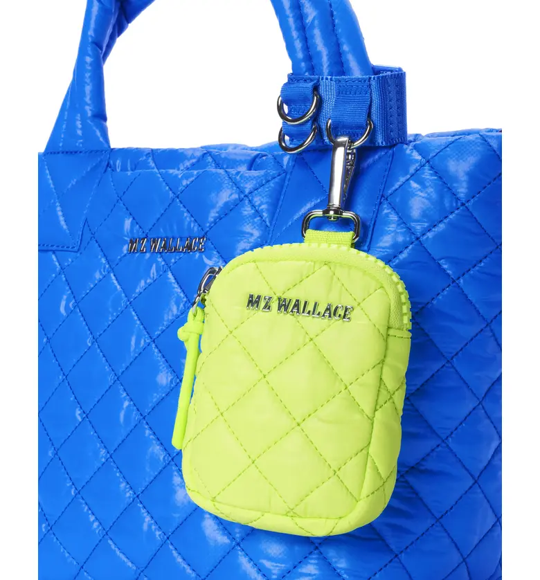  MZ Wallace Mini Metro Quilted Nylon Tote, Zip Pouch & Cuff Bundle_BRIGHT BLUE/ NEON YELLOW