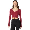 Madden Girl Long Sleeve V-Neck Puff Shoulder Top with Ruching