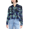 Madden Girl Long Sleeve Plaid Cropped Top wu002F Front Pockets & Sequin Patch