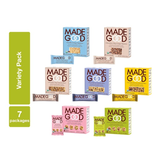  MadeGood Healthy Snacks Variety Pack - 7 Box Mix of Granola Bars, Granola Mini Snack Packs, Crispy Squares; 38 Individual Items