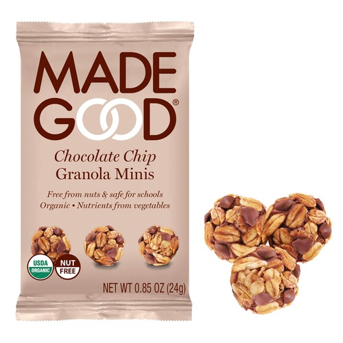  MadeGood Chocolate Chip Granola Minis, 6 Boxes (24 ct, .85 oz); Delicious and Wholesome Bite-Sized Treats Made with Organic and Allergy Friendly Ingredients Perfect for School Snac