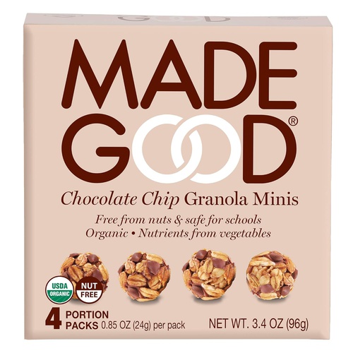  MadeGood Chocolate Chip Granola Minis, 6 Boxes (24 ct, .85 oz); Delicious and Wholesome Bite-Sized Treats Made with Organic and Allergy Friendly Ingredients Perfect for School Snac