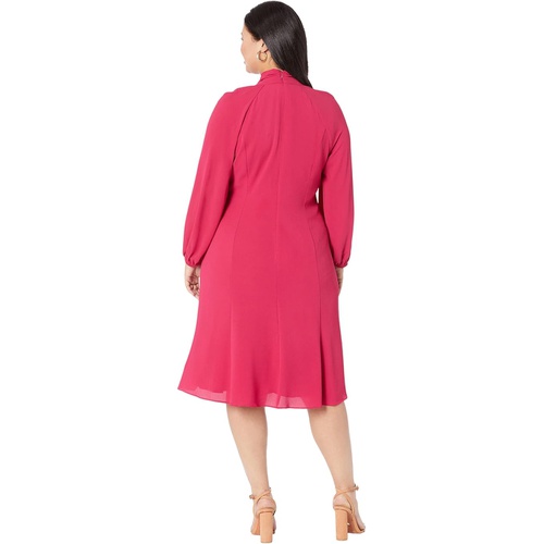  Maggy London Plus Size Midi Dress with Blouson Sleeves and Front Tie