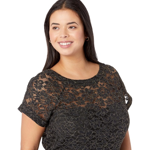  Maggy London Plus Size Illusion Top Dress with Metallic Corded Lace