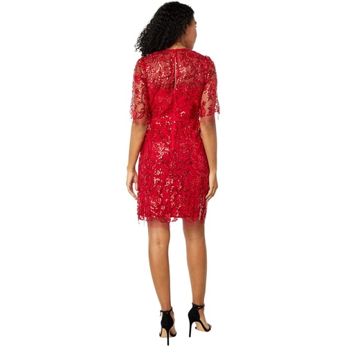  Maggy London Short Sequin Dress with Mid Length Flare Sleeves and High Neckline