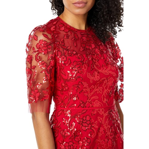  Maggy London Short Sequin Dress with Mid Length Flare Sleeves and High Neckline