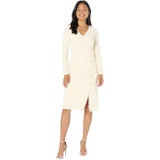 Maggy London Long Sleeve V-Neck Midi with Wrap Skirt & Button Detail