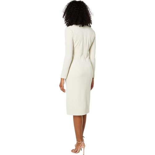  Maggy London Long Sleeve V-Neck Midi with Wrap Skirt & Button Detail