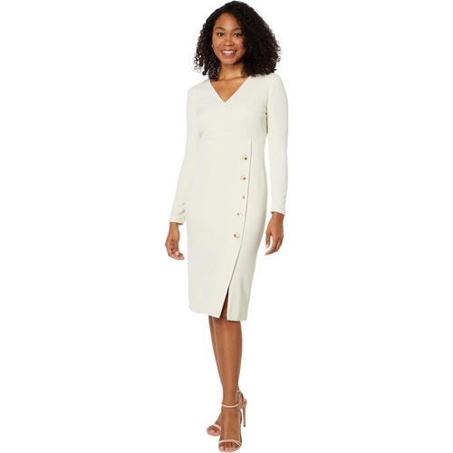  Maggy London Long Sleeve V-Neck Midi with Wrap Skirt & Button Detail