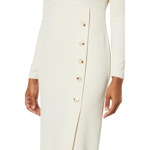  Maggy London Long Sleeve V-Neck Midi with Wrap Skirt & Button Detail