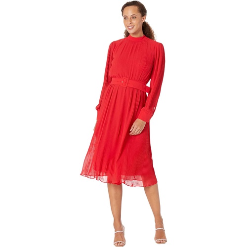  Maggy London Pleated Midi Dress with Belt and Buckle