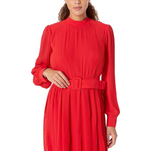  Maggy London Pleated Midi Dress with Belt and Buckle