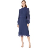 Maggy London Pleated Midi Dress with Belt and Buckle