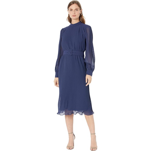  Maggy London Pleated Midi Dress with Belt and Buckle