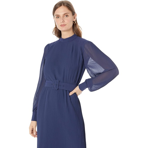  Maggy London Pleated Midi Dress with Belt and Buckle