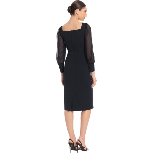  Maggy London Petite Midi Dress with Square Neck and Sheer Puff Sleeves