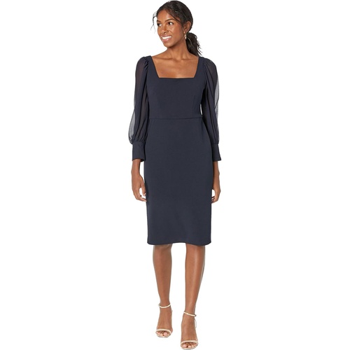  Maggy London Petite Midi Dress with Square Neck and Sheer Puff Sleeves