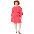 Maggy London Plus Size Mini Dress with Long Bell Sleeves and Tie Waist