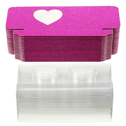  Maitys 100 Pieces Empty Eyelashes Packaging Box Paper Lash Storage Eyelash Holder Case Glitter Design Eyelashes Container with Tray for False Eyelash Care, Cosmetic Tools (Rose Red)