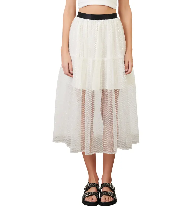 maje Sheer Knit Midi Skirt_White