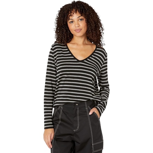  Majestic Filatures French Terry Stripe Semi Relaxed Long Sleeve V-Neck