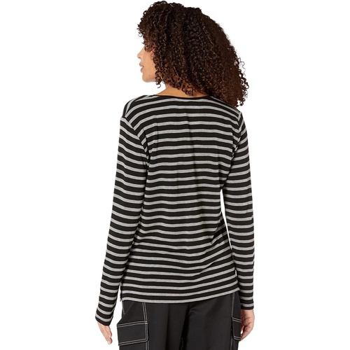  Majestic Filatures French Terry Stripe Semi Relaxed Long Sleeve V-Neck