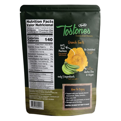  Mambo Tostones, All-Natural Green Plantains Tostones, 3.53 oz unit,1 bag, Plantain Chips, Tostones Chips, Gluten-Free, Only Three Ingredients Tostones