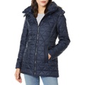 Marc New York by Andrew Marc Womens Chevron Quilted Down Jacket with Removable Faux Fur Hood