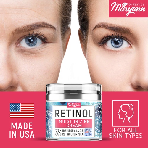  Maryann Organics Anti Aging Retinol Moisturizer Cream for Face - Natural and Organic Night Cream - Made in USA - Wrinkle Cream for Women and Men - Facial Cream with Hyaluronic Acid and 3% Retinol C