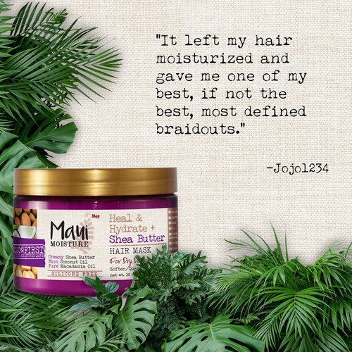  Maui Moisture Heal & Hydrate + Shea Butter Hair Mask & Leave-In Conditioner Treatment to Deeply Nourish Curls & Help Repair Split Ends, Vegan, Silicone, Paraben- & Sulfate-Free, Co