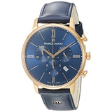 Maurice Lacroix Mens Eliros Quartz Gold and Leather Casual Watch, Color:Blue (Model: EL1098-PVP01-411-1)