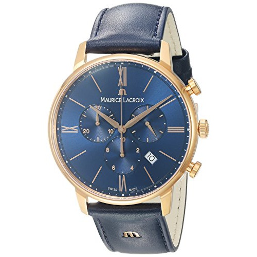  Maurice Lacroix Mens Eliros Quartz Gold and Leather Casual Watch, Color:Blue (Model: EL1098-PVP01-411-1)